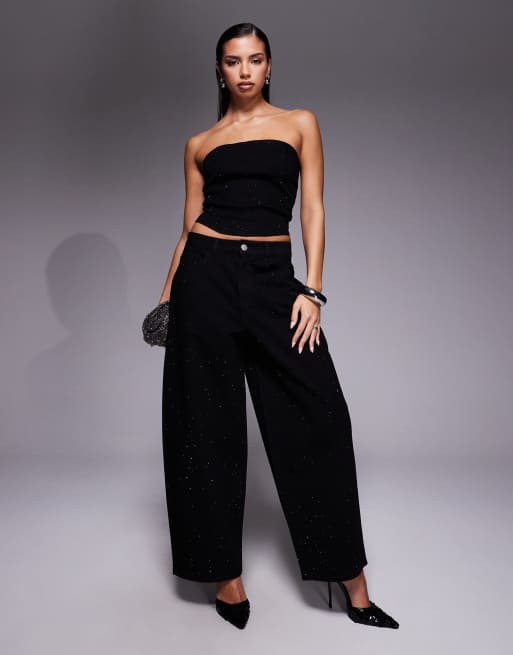 Liquor N Poker baggy embellished balloon jeans in black - part of a set