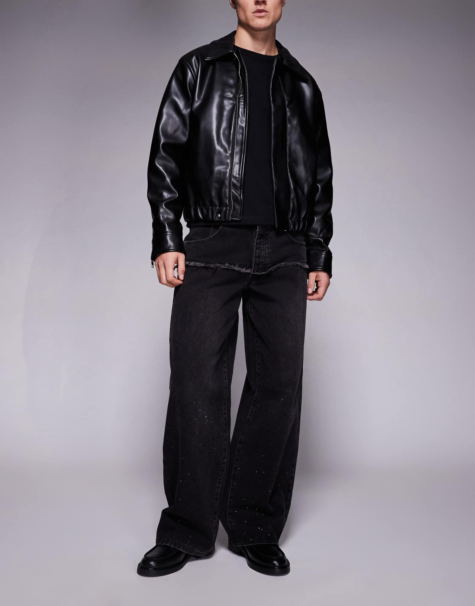 Черные мешковатые джинсы с узором 