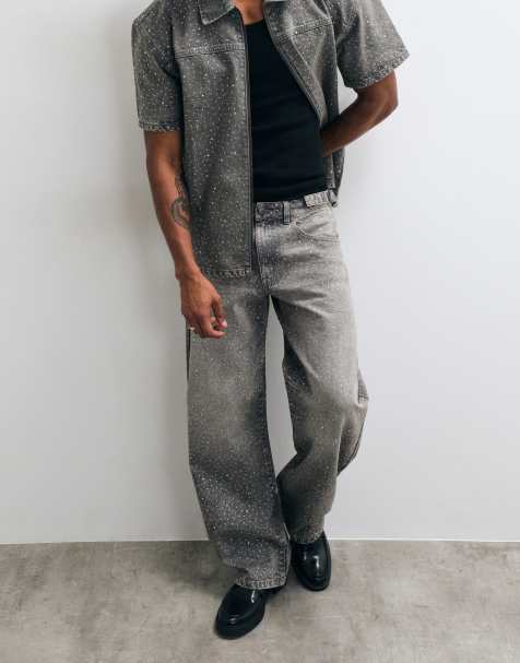 Liquor N Poker baggy embellished jeans in grey - view 1