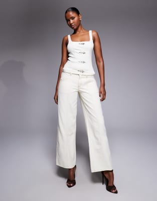 Liquor N Poker Baggy Fit Jeans Co-ord With Buckle Detail In Neutral