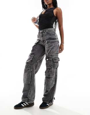 Liquor N Poker Baggy Fit Jeans In Acid Wash-black