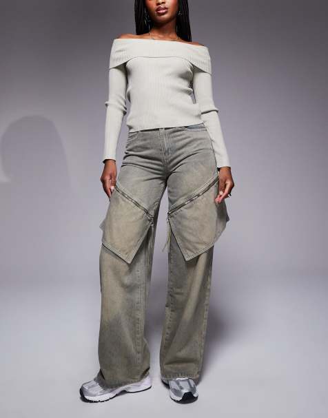Liquor N Poker baggy fit jeans with oversized pockets in tan - view 1