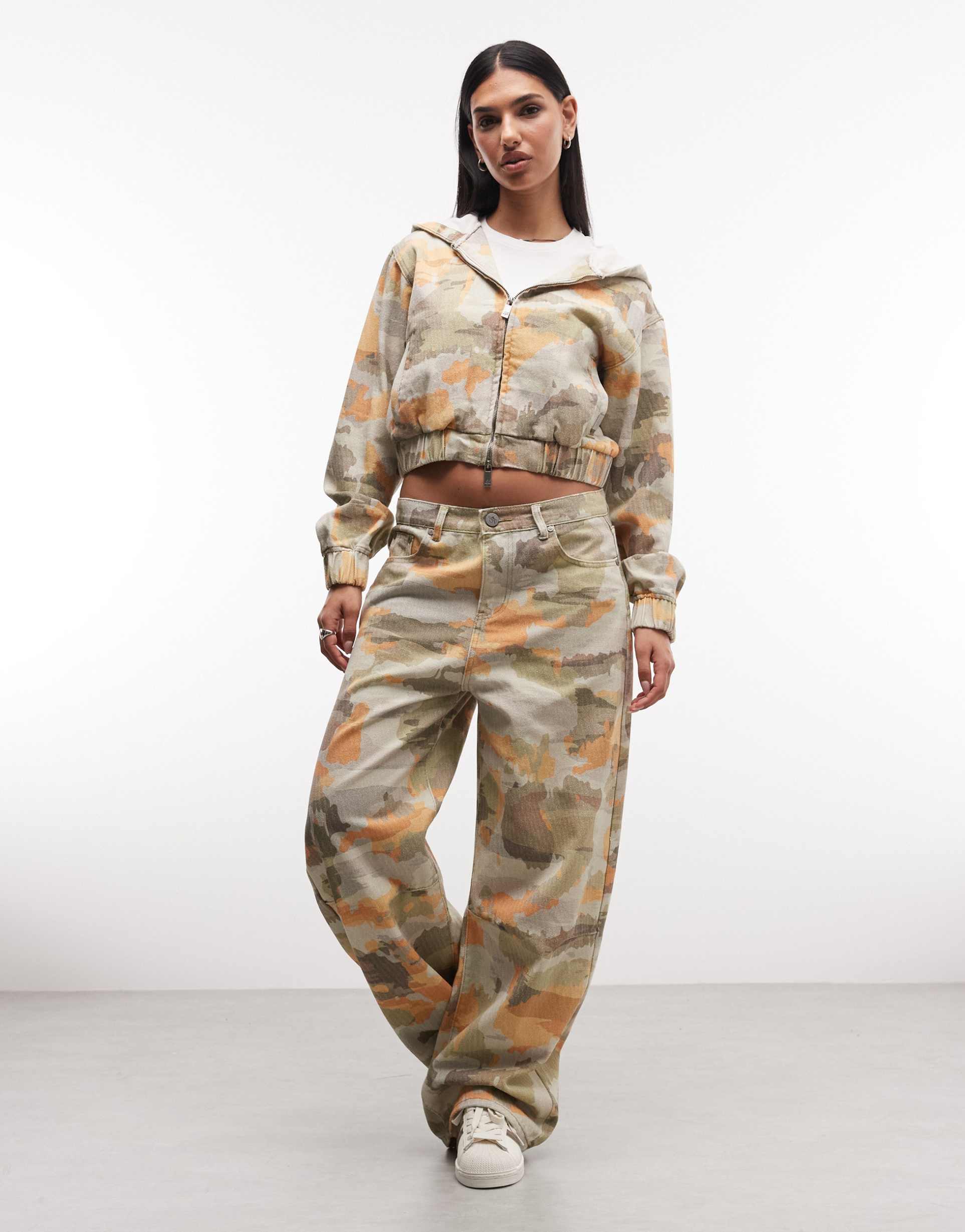 liquor n poker baggy horseshoe jeans in vintage camo - part of a set