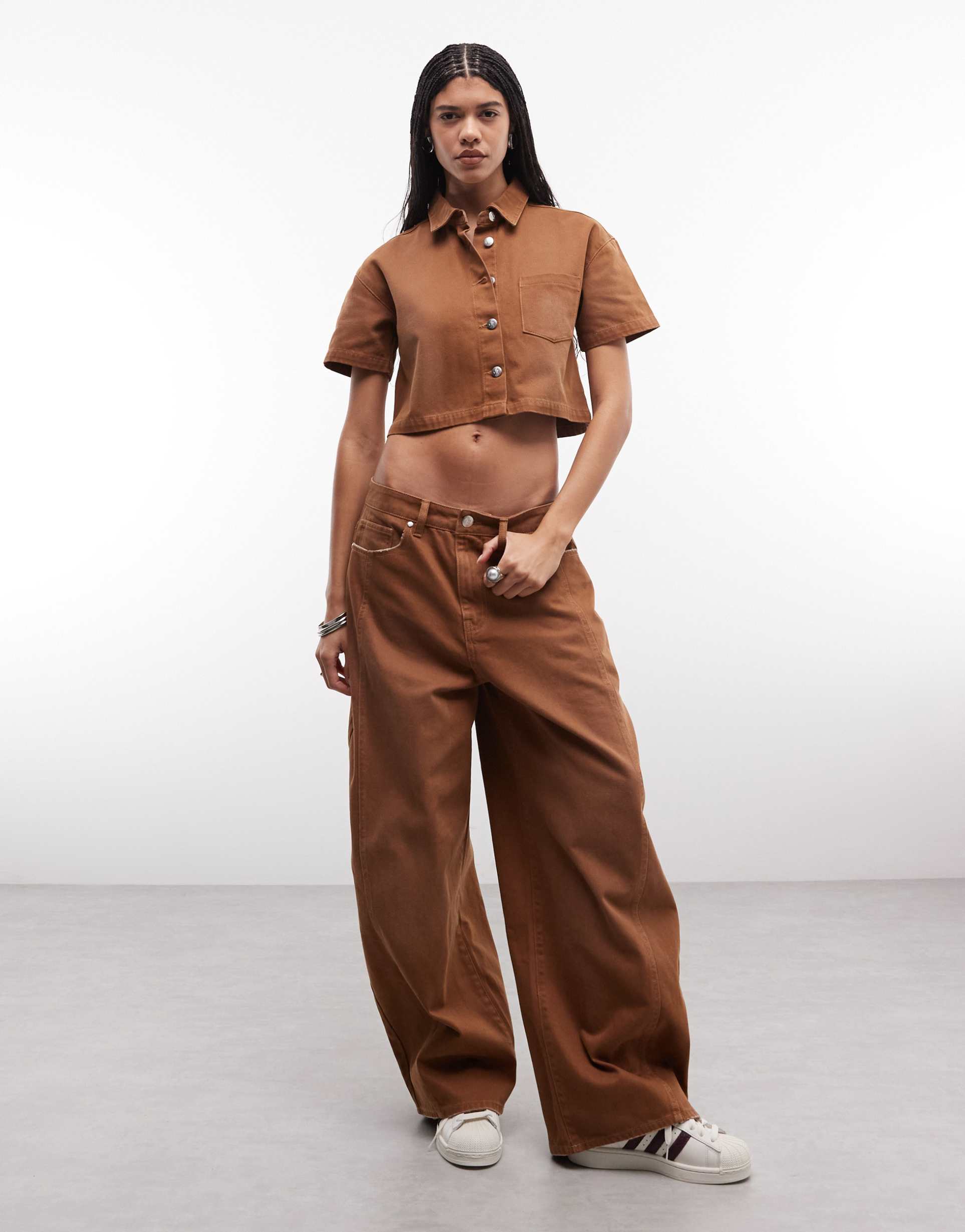 liquor n poker baggy horseshoe jeans in washed chocolate - part of a set
