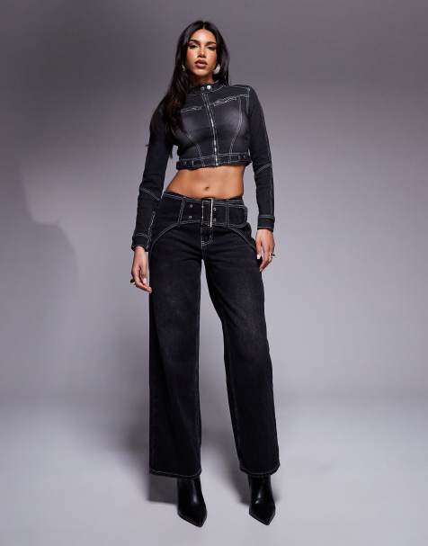 Liquor N Poker - Baggy jeans met contrasterende stiksels en gesp in zwart met wassing - view 1