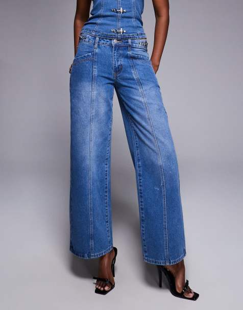 Liquor N Poker - Baggy jeans met gespdetail in blauw, deel van co-ord set - view 1