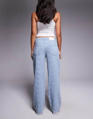Liquor N Poker Baggy Jeans With Embossed Texture In Blue