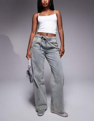 Liquor N Poker Liquor N Poker baggy jeans with rhinestone side detail in blue