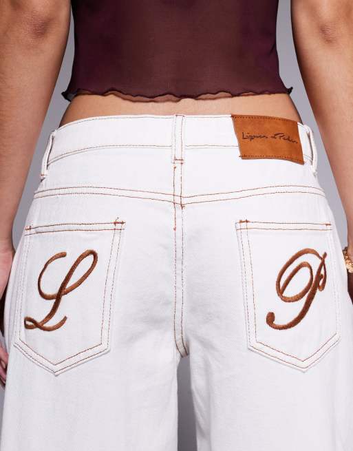 Liquor N Poker baggy jeans with tie front detail in ecru