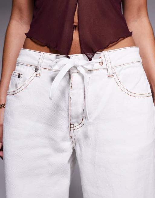 Liquor N Poker baggy jeans with tie front detail in ecru