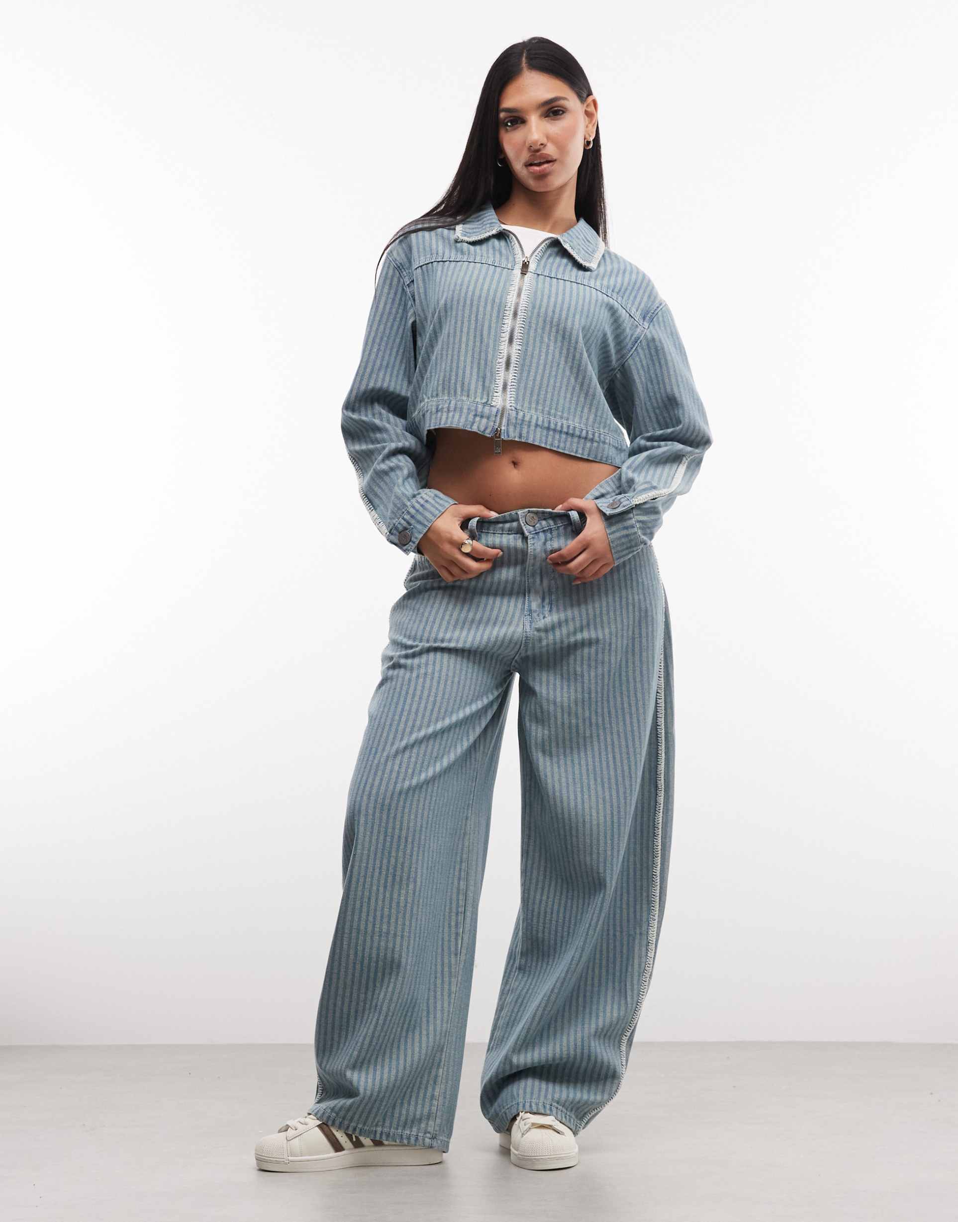 liquor n poker baggy pinstripe jeans in blue - part of a set