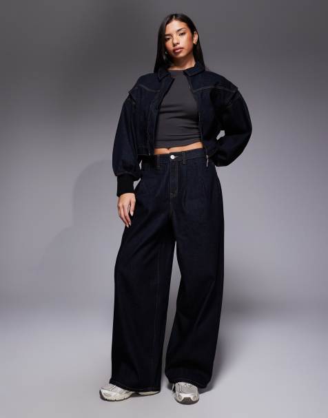 Liquor N Poker baggy pleated horseshoe jeans co-ord in raw indigo