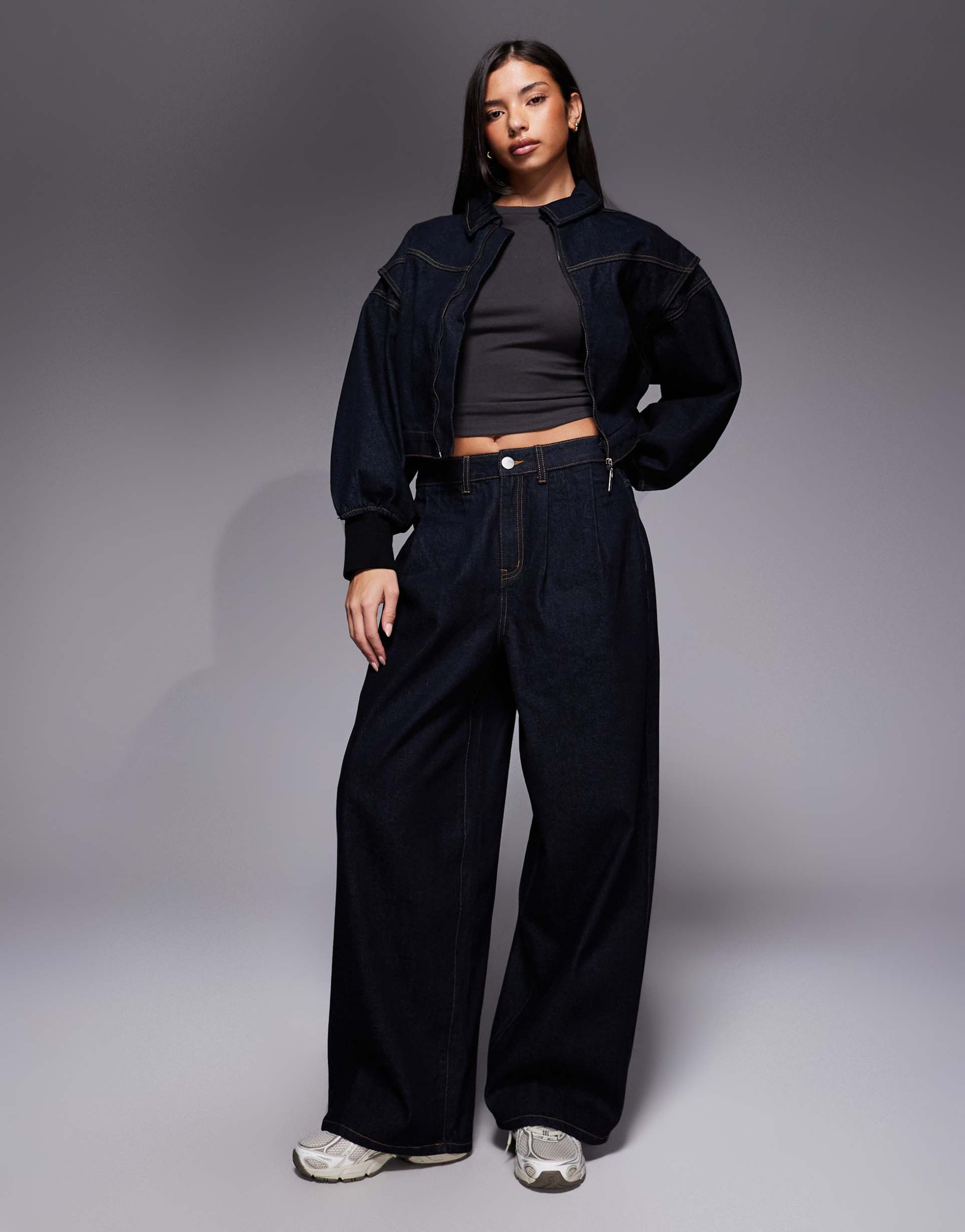 liquor n poker baggy pleated horseshoe jeans in raw indigo - part of a set