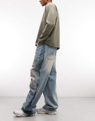 Liquor N Poker Baggy Side Zip Panel Jeans In Blue
