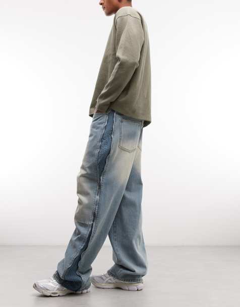 Liquor N Poker baggy side zip panel jeans in blue