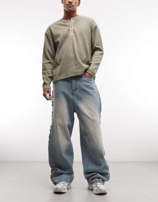 Liquor N Poker baggy side zip panel jeans in blue, 3 of 5