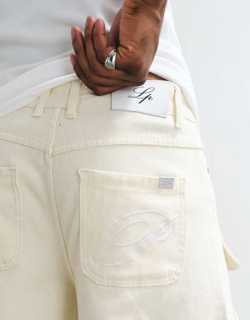 Liquor N Poker - Bermuda d'ensemble en jean style charpentier - Écru, 2 de 5
