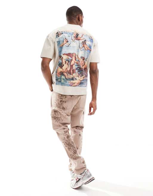 Liquor N Poker – Beżowy T-shirt oversize z nadrukiem Eternal Paradise na plecach