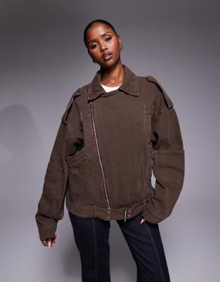 Biker-Jacke in Beige mit Reißverschluss-Brown Brown 46