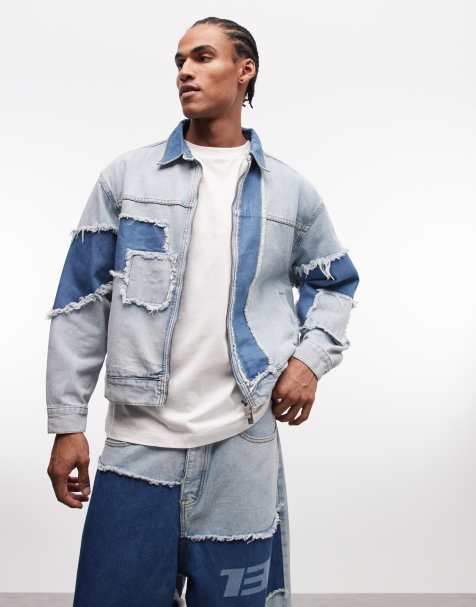 Liquor N Poker - Blå denimjakke med slidt look og påsyede detaljer i firkantet pasform - Del af sæt - view 1