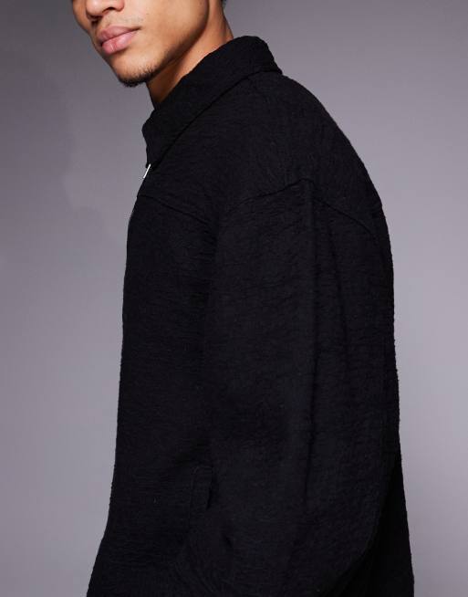 Liquor N Poker - Blouson harrington d'ensemble coupe carrée en denim texturé - Noir, 4 de 5