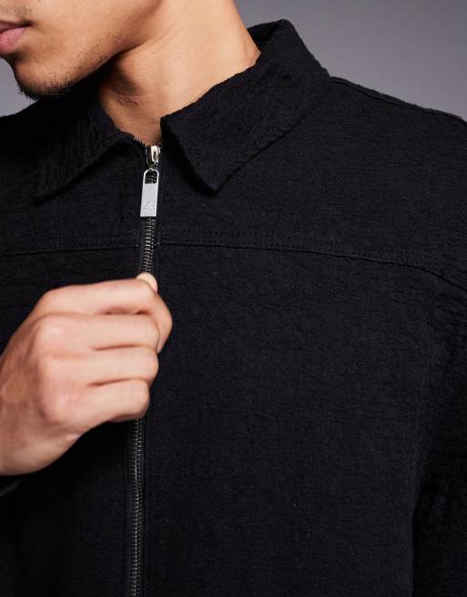 Liquor N Poker - Blouson harrington d'ensemble coupe carrée en denim texturé - Noir, 5 de 5