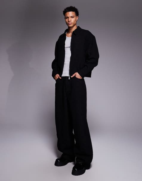 Liquor N Poker boxy cobweb textured denim Harrington jacket & jeans set in black - view 1