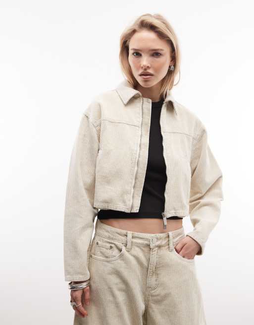 Liquor N Poker boxy cord contrast collar jacket co-ord in acid wash cord