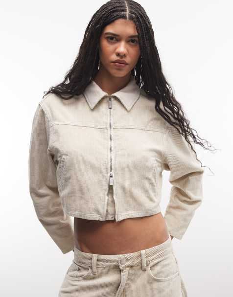 Liquor N Poker boxy cord contrast collar jacket in acid wash cord (part of a set) - view 1