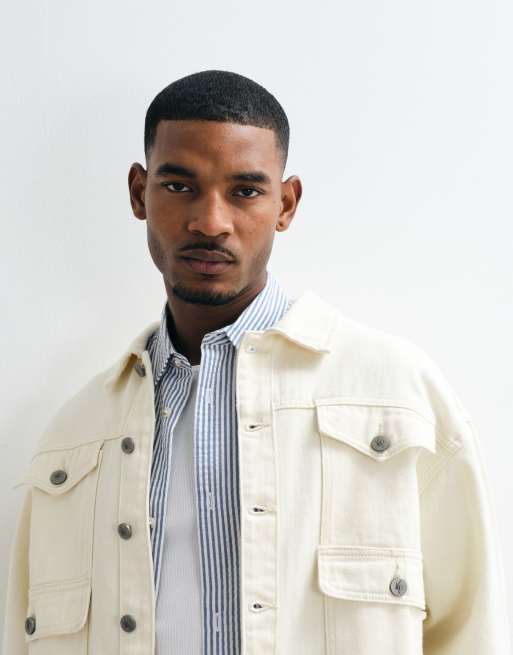 Liquor N Poker boxy denim carpenter jacket co-ord in ecru, 2 of 5