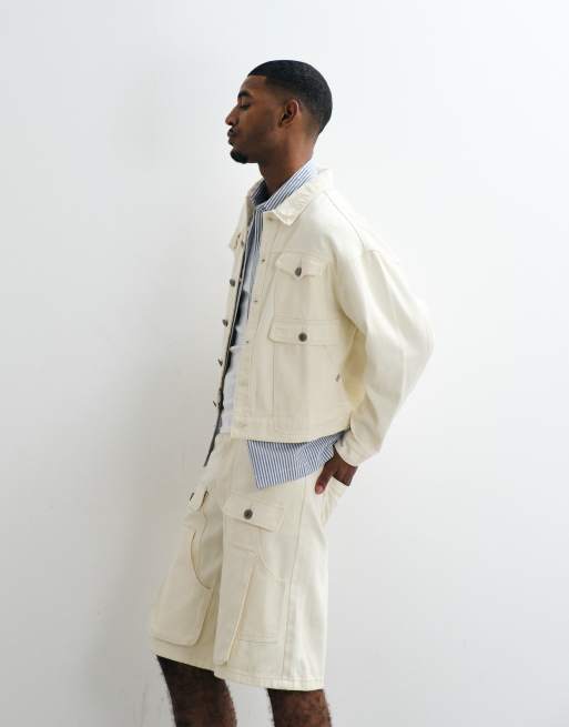 Liquor N Poker boxy denim carpenter jacket co-ord in ecru, 4 of 5