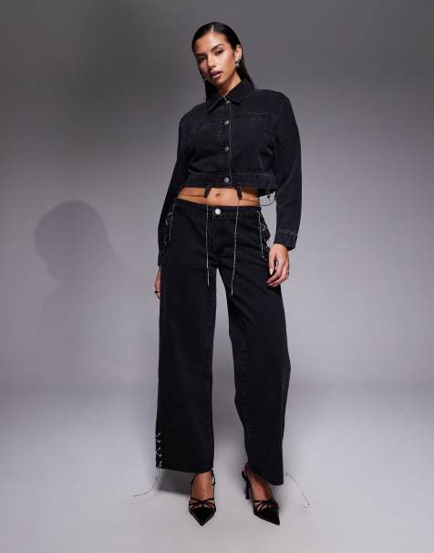 Liquor N Poker boxy denim chain detail jacket & jeans set in black - view 1