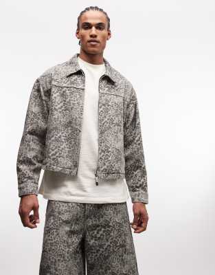 Liquor N Poker Boxy Denim Jacket In Animal Print