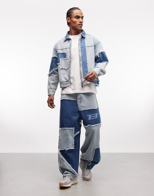 Liquor N Poker boxy distressed cut n sew denim jacket co-ord in blue, 3 of 5