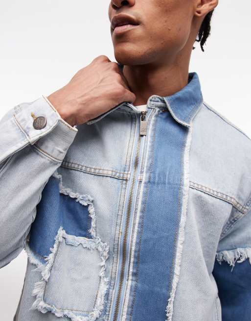 Liquor N Poker boxy distressed cut n sew denim jacket co-ord in blue, 4 of 5