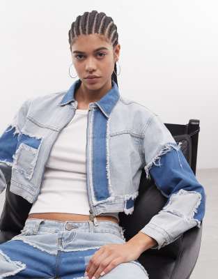 Liquor N Poker Boxy Distressed Cut N Sew Denim Jacket Co-ord In Blue