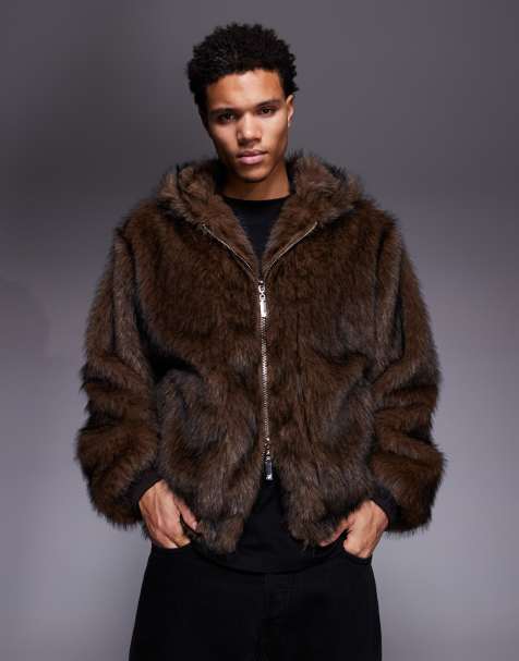 Liquor N Poker boxy faux-fur bomber jacket in brown - view 1