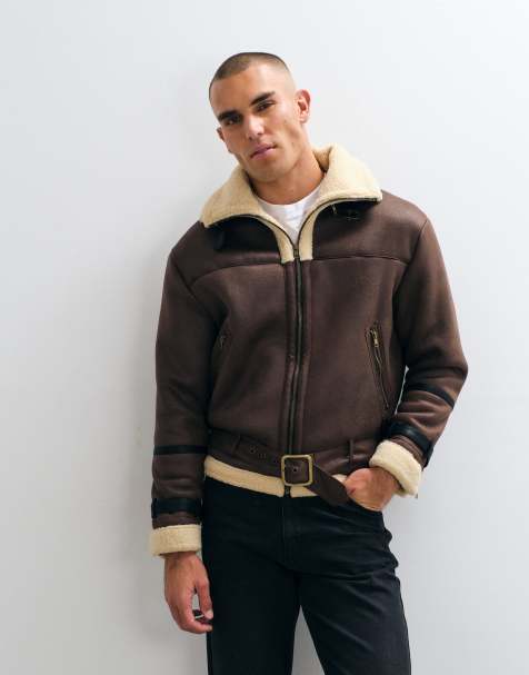 Liquor N Poker boxy funnel neck aviator jacket in brown - view 1