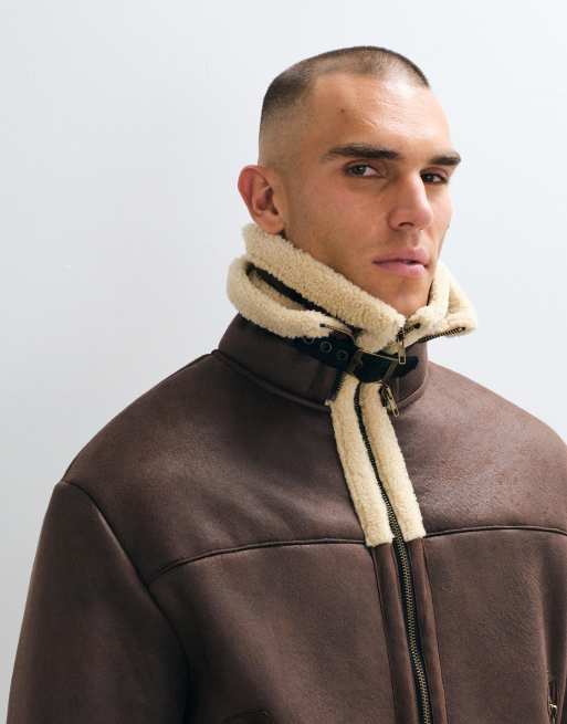 Liquor N Poker boxy funnel neck aviator jacket in brown, 2 of 5