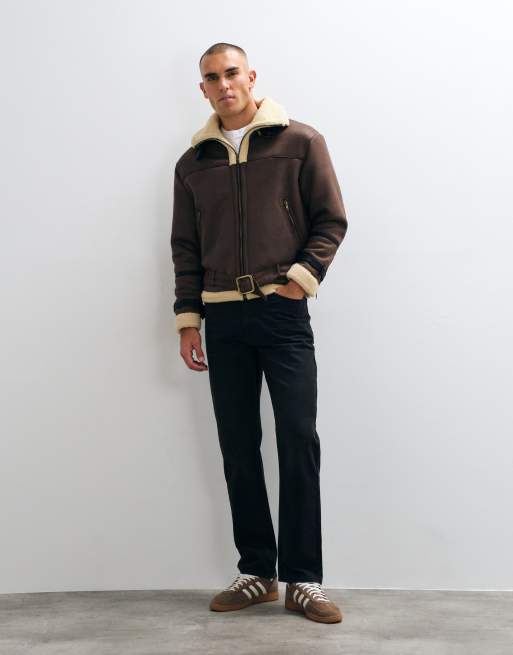 Liquor N Poker boxy funnel neck aviator jacket in brown, 3 of 5