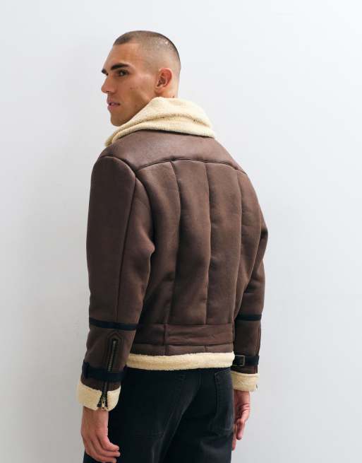Liquor N Poker boxy funnel neck aviator jacket in brown, 4 of 5