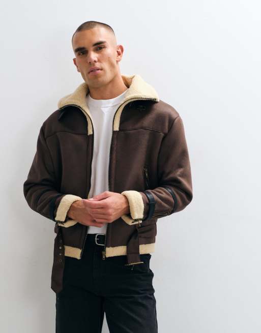 Liquor N Poker boxy funnel neck aviator jacket in brown, 5 of 5
