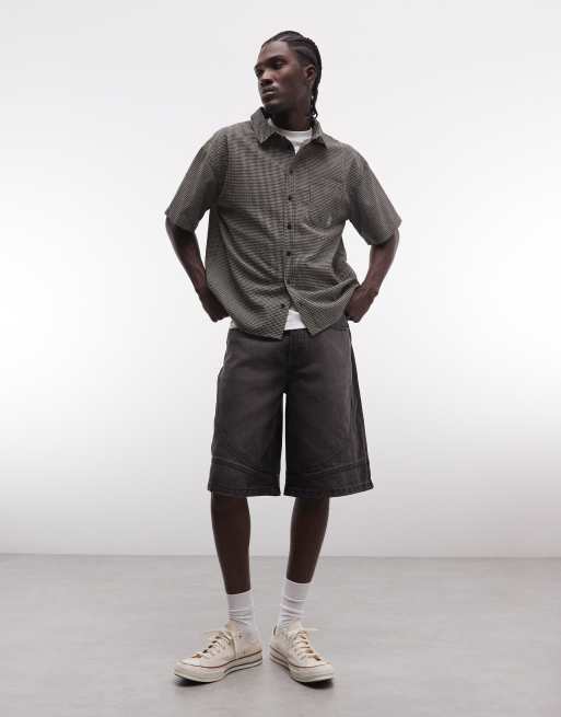 Liquor N Poker boxy micro check shirt in black & brown, 2 of 5
