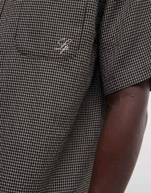 Liquor N Poker boxy micro check shirt in black & brown, 3 of 5