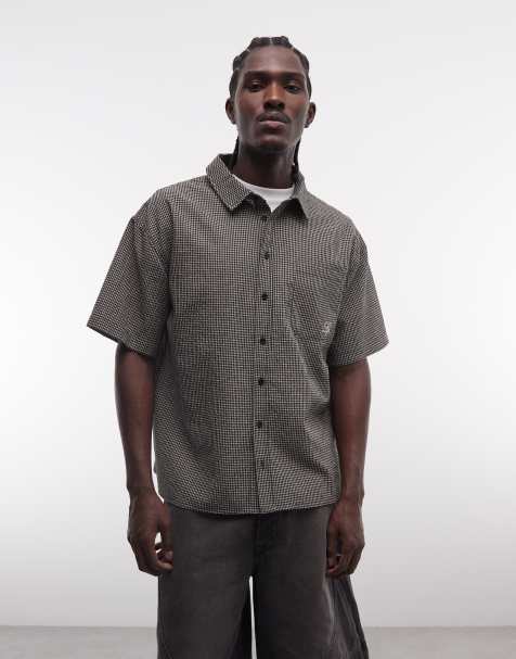 Liquor N Poker boxy micro plaid shirt in black & brown - view 1