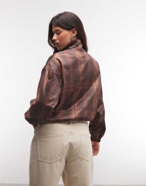 Liquor N Poker boxy oversized windbreaker in beige check, 4 of 4