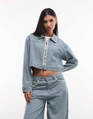 Liquor N Poker boxy pinstripe denim jacket with embroidery detail in blue - part