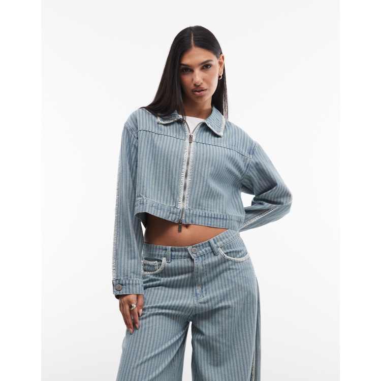 Liquor N Poker boxy pinstripe denim jacket with embroidery detail