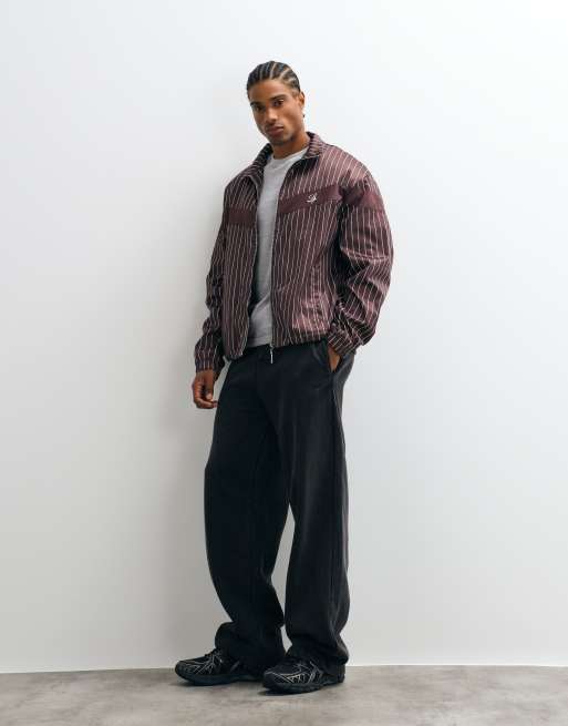 Liquor N Poker boxy pinstripe track jacket in chocolate brown, 2 of 5