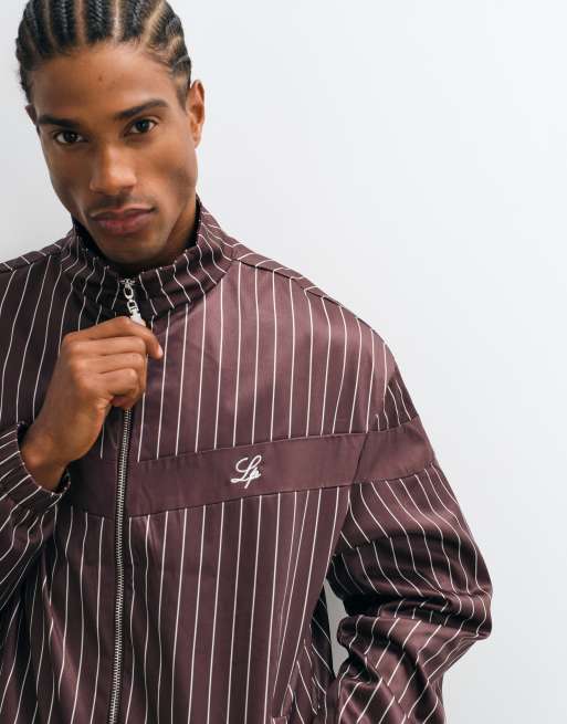 Liquor N Poker boxy pinstripe track jacket in chocolate brown, 3 of 5